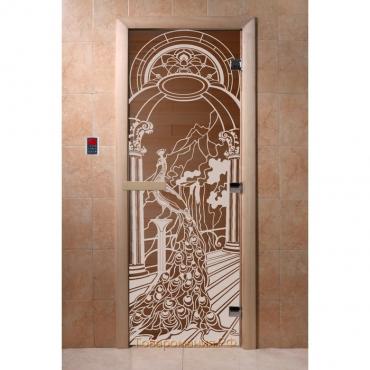 Дверь стеклянная «Жар-птица», размер коробки 190 × 70 см, 8 мм, бронза, левая