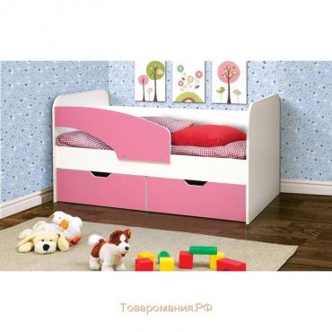Кровать детская «Дельфин», 2 ящика, 800 × 1800 мм, левая, цвет белый / розовый