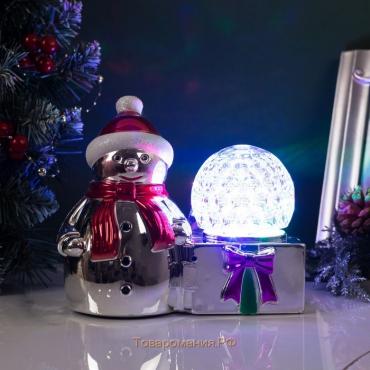 Световой прибор «Снеговик с шаром» 10 см, свечение RGB, 220 В