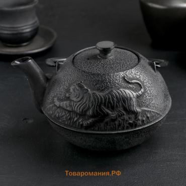 Чайник  «Чёрный тигр», 700 мл, с ситом, эмалированное покрытие внутри, индукция, чугун, чёрный