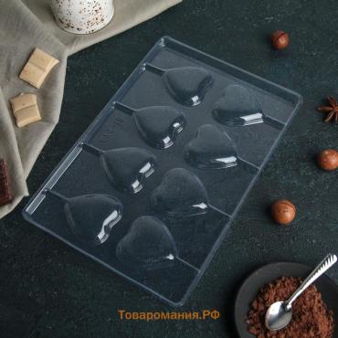 Форма для шоколада и конфет «Сердце», 27.2×18.2 см, 8 ячеек, прозрачная