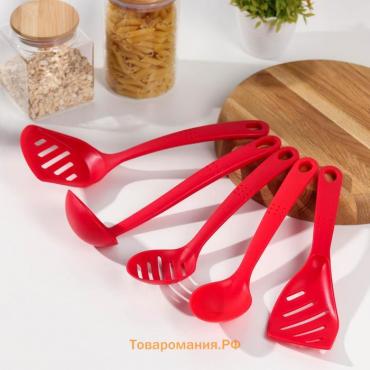 Набор кухонных принадлежностей «Точки», 5 предметов, цвет красный