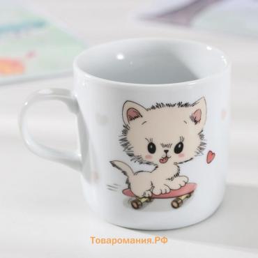 Кружка  «Котёнок на скейте», 230 мл, керамика, цвет белый