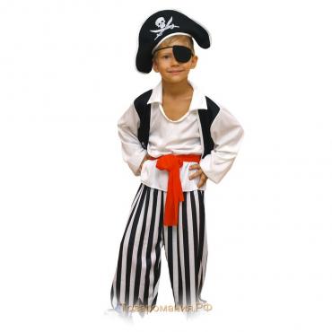 Карнавальный костюм «Пират», шляпа, повязка, рубашка, пояс, штаны, р. 34, рост 134 см