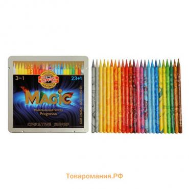 Карандаши цветные цельнографитовые K-i-N PROGRESSO MAGIC 8774  24цв +блендер, мет/пен