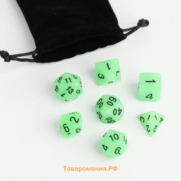 Кости игральные, дайсы для D&D (Dungeons and Dragons, ДнД), D&D, "Сияние", 7 шт, светящиеся