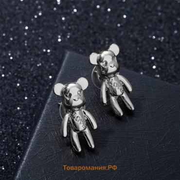 Серьги «Плюшевый мишка», цвет серебро