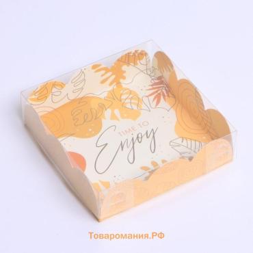 Коробка для печенья, кондитерская упаковка с пластиковой крышкой, Time to enjoy, 10.5 х 10.5 х 3 см