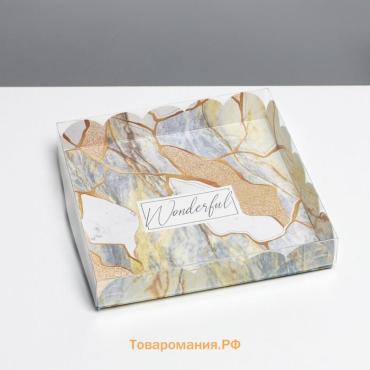 Коробка для печенья, кондитерская упаковка с пластиковой крышкой, «Камень», 18 х 18 х 3 см