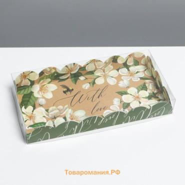 Коробка для печенья, кондитерская упаковка с пластиковой крышкой, «Пчёлка», 10.5 х 21 х 3 см