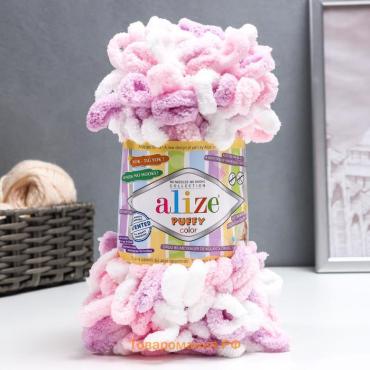 Плюшевая пряжа для вязания руками ALIZE, Puffy color, 100 % микрополиэстер, 9 м/100 г, (6051)