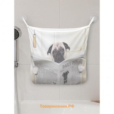 Органайзер в ванну на присосках «Собака с газетой», для хранения игрушек и мелочей, размер 33х39 см