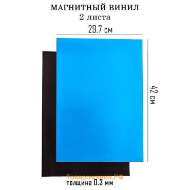 Магнитный винил, c ПВХ поверхностью, TAKE IT EASY, А3, набор 2 шт., толщина 0.3 мм, 42×29.7 см, синий